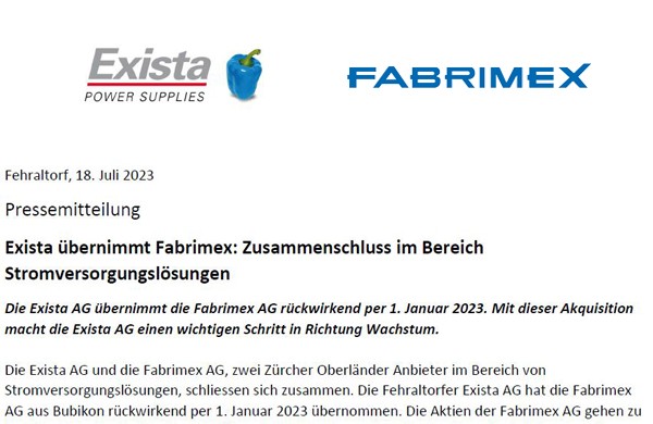 Exista acquires Fabrimex press release